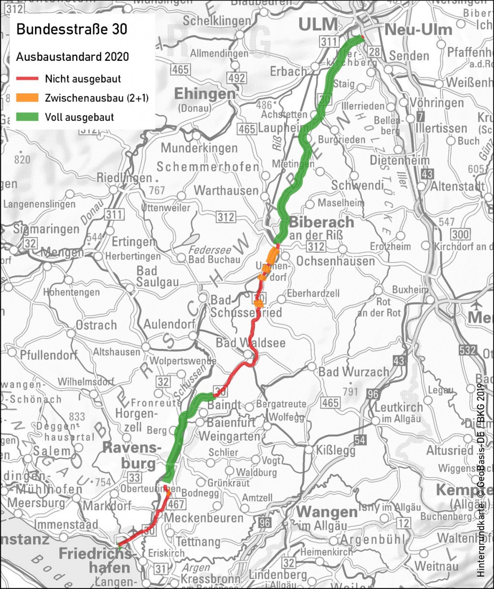 Ausbaustandards der Bundesstraße 30 in Oberschwaben