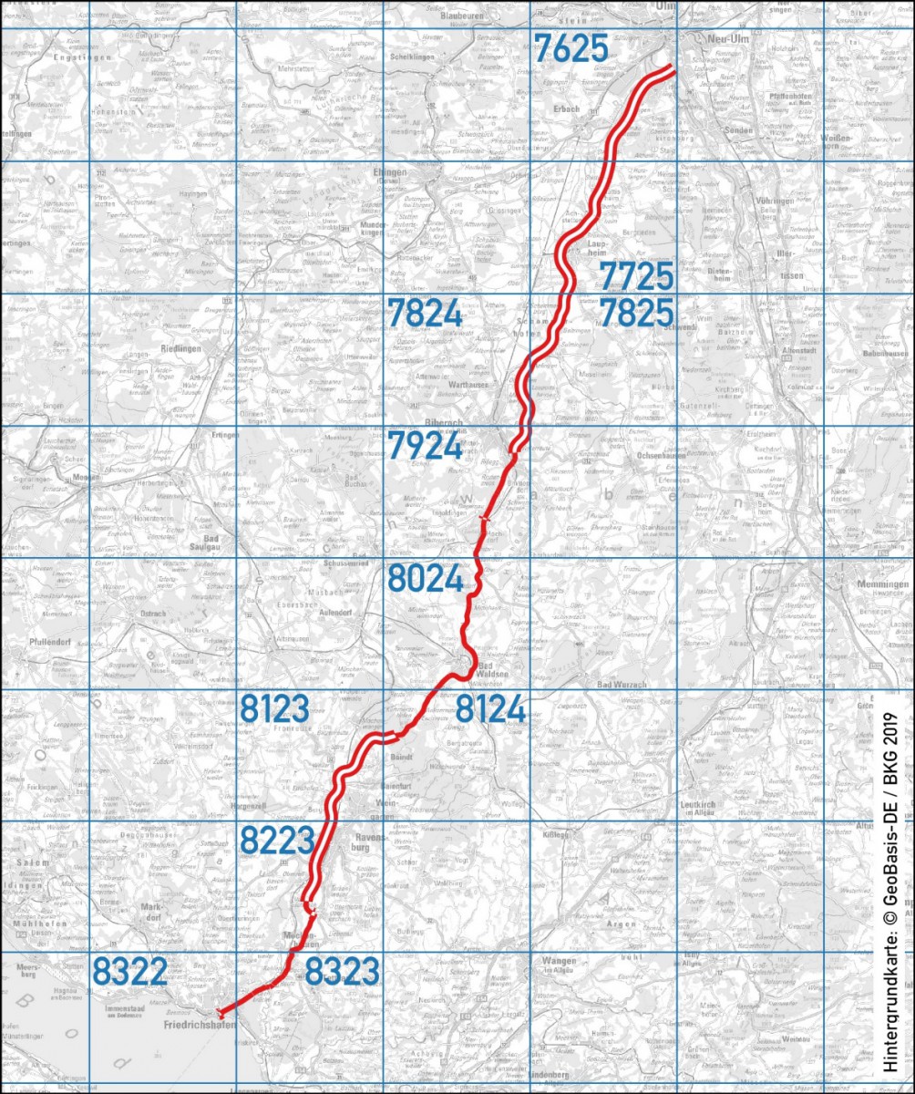 Lage der Bundesstraße 30 im TK25-Raster